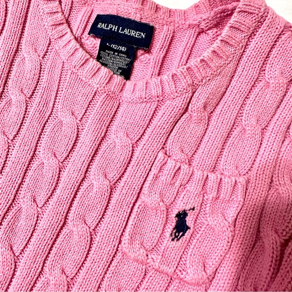 Girls Ralph Lauren Pink Cable Knit Crew Neck Sweater • Large - Picture 2 of 5